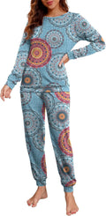 Womens Rayon Spandex Pajama Set Long Sleeve Star Print - Soft PJs