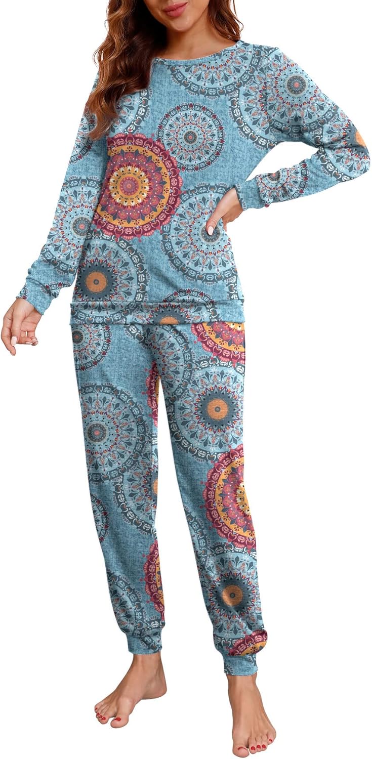PrinStory Womens Pajama Set Long Sleeve Sleepwear with Pockets