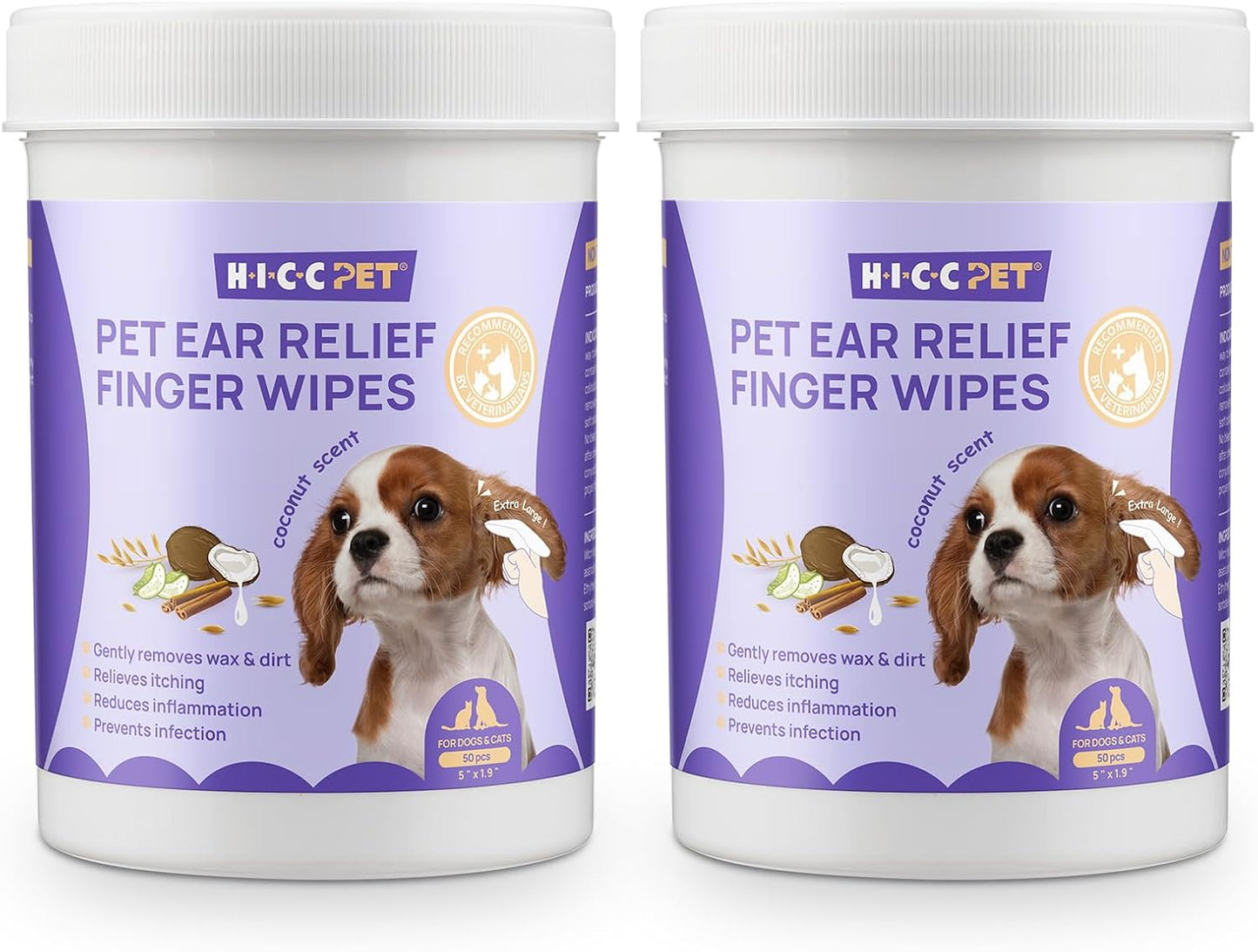 HICC PET Ear Cleaner Finger Wipes for Dogs & Cats - 100ct