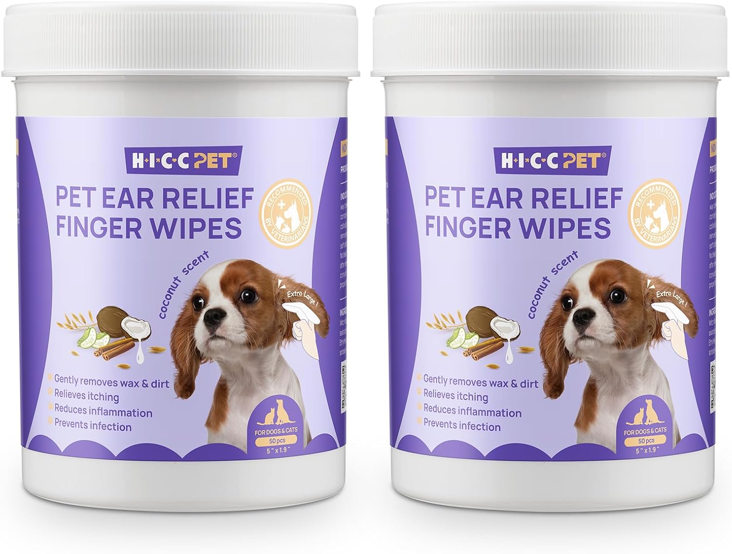 HICC PET Ear Cleaner Finger Wipes for Dogs & Cats - 100ct