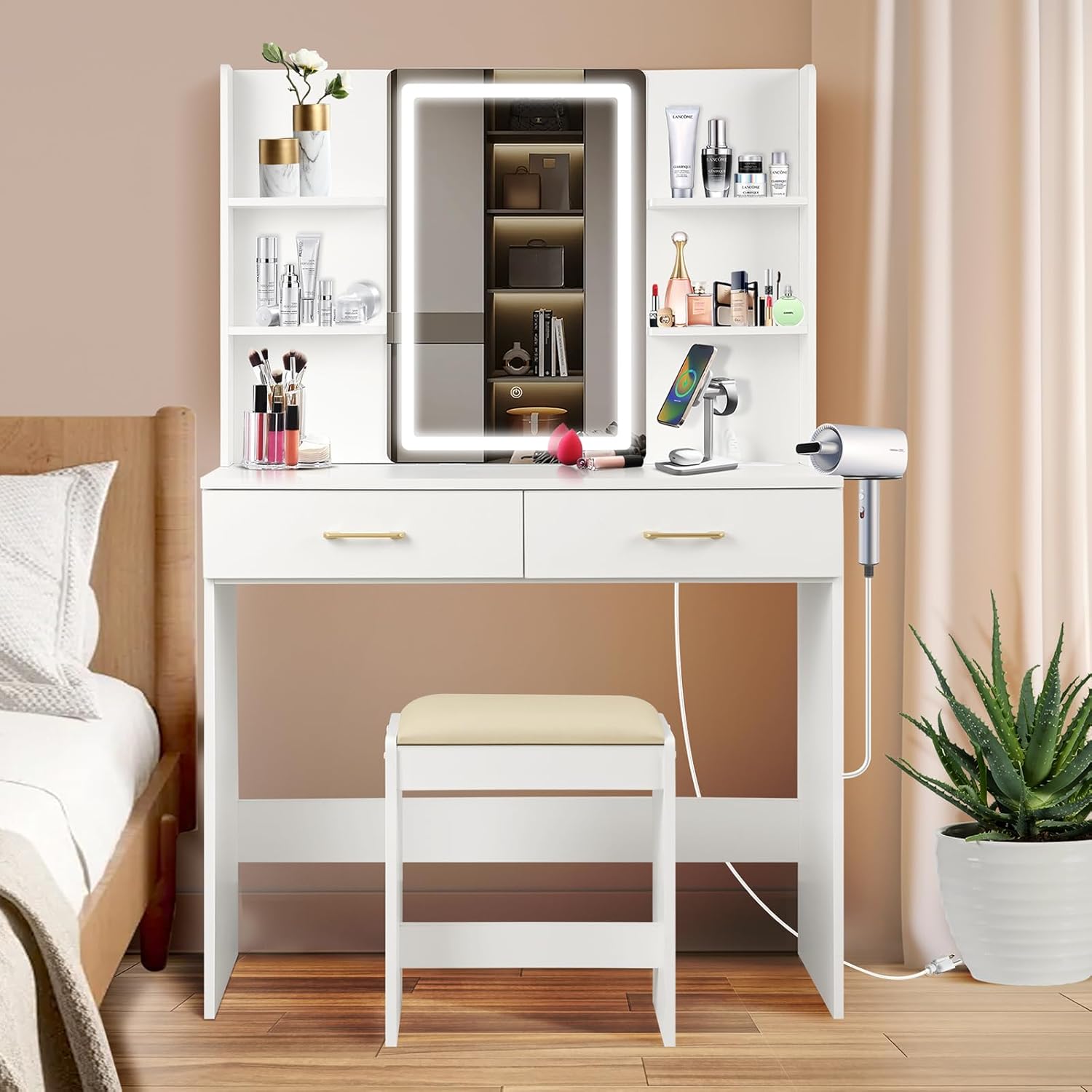 White Vanity Set with Lights & Outlets, QUALIKRAFT