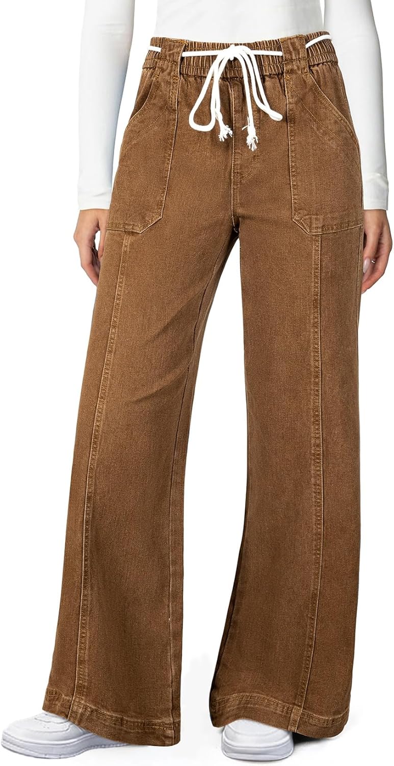 Astylish Jeans for Women Wide Leg Drawstring High Waisted Denim