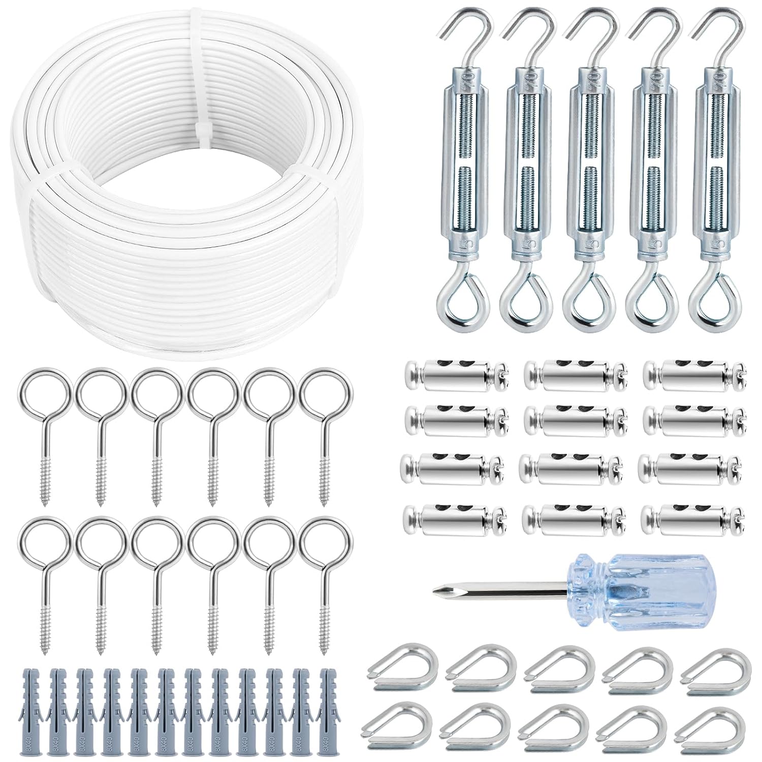 Turnbuckles for Cables Wire Kit - 100Ft PVC Coated Steel Rope