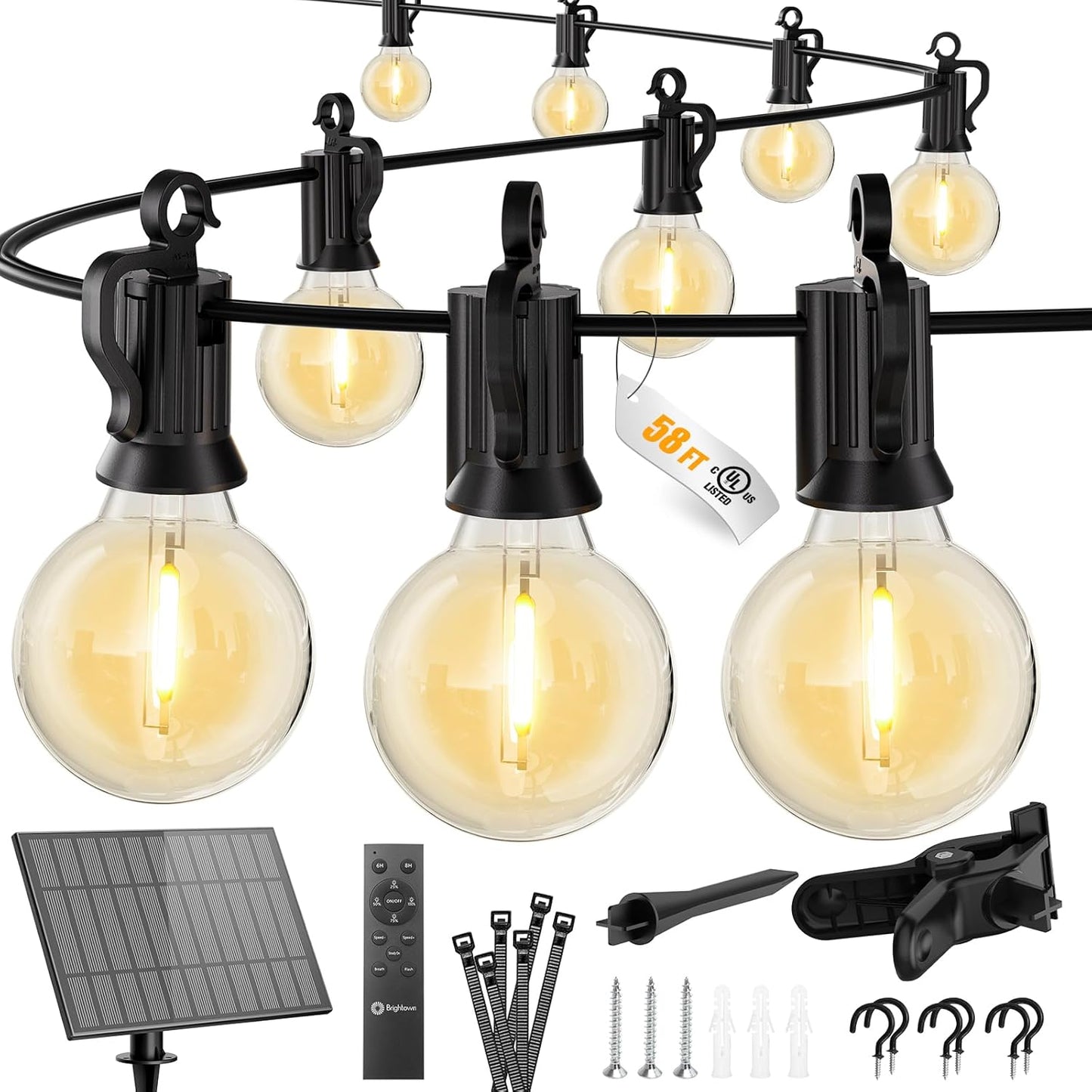 Brightown 58FT Solar String Lights Outdoor with Remote Control