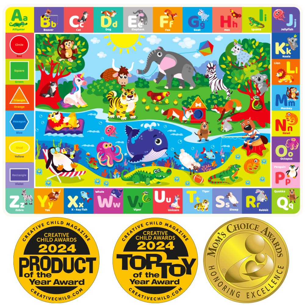 Giant Baby Play Mat for Floor - Plush ABC Nursery Rug 112x80 in