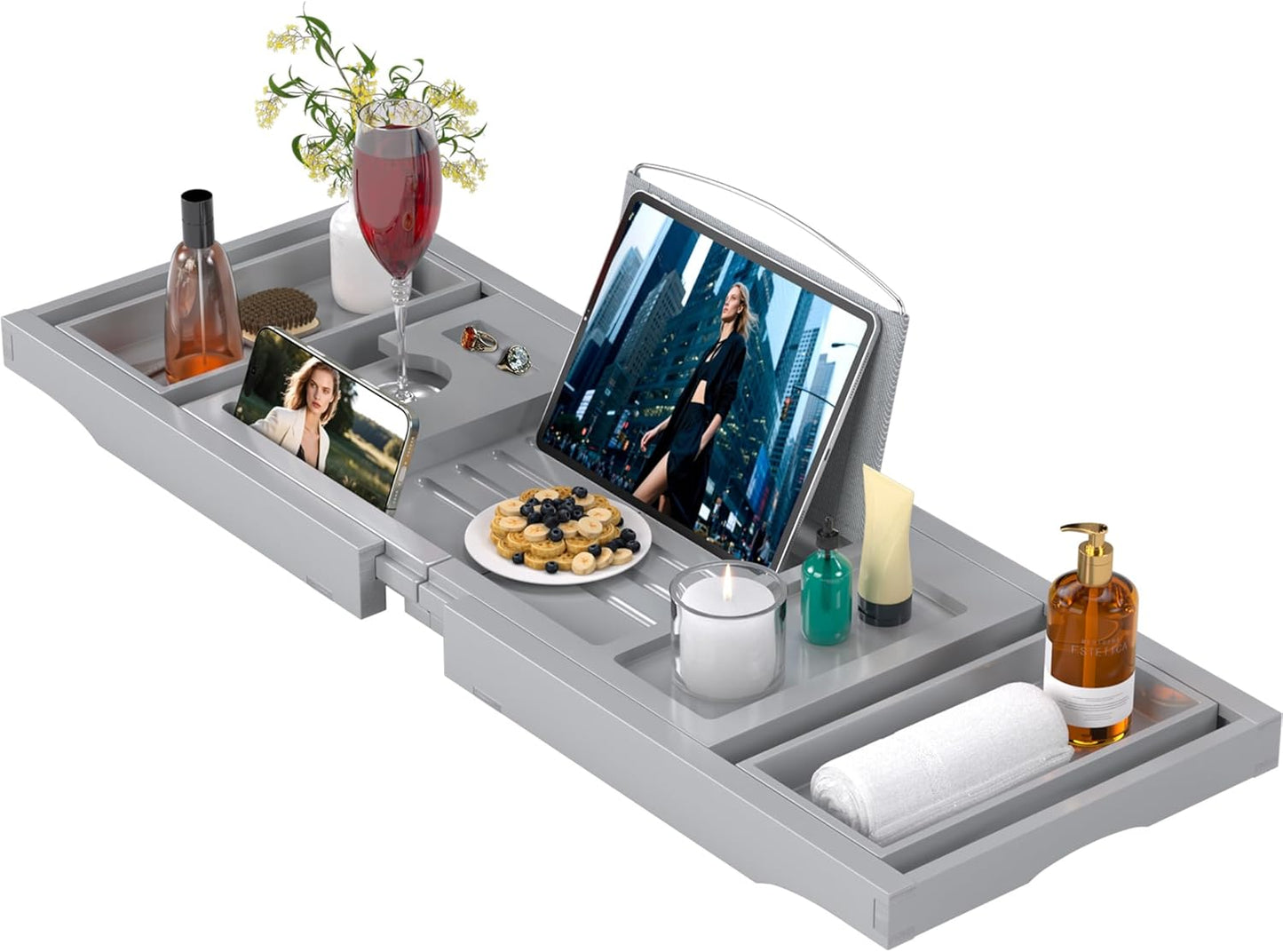 Bathtub Caddy Tray for Tub - Luxury Bamboo Bath Table