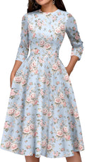 Simple Flavor Women's Floral Vintage Midi Dress - Elegant (Style 87ZR)