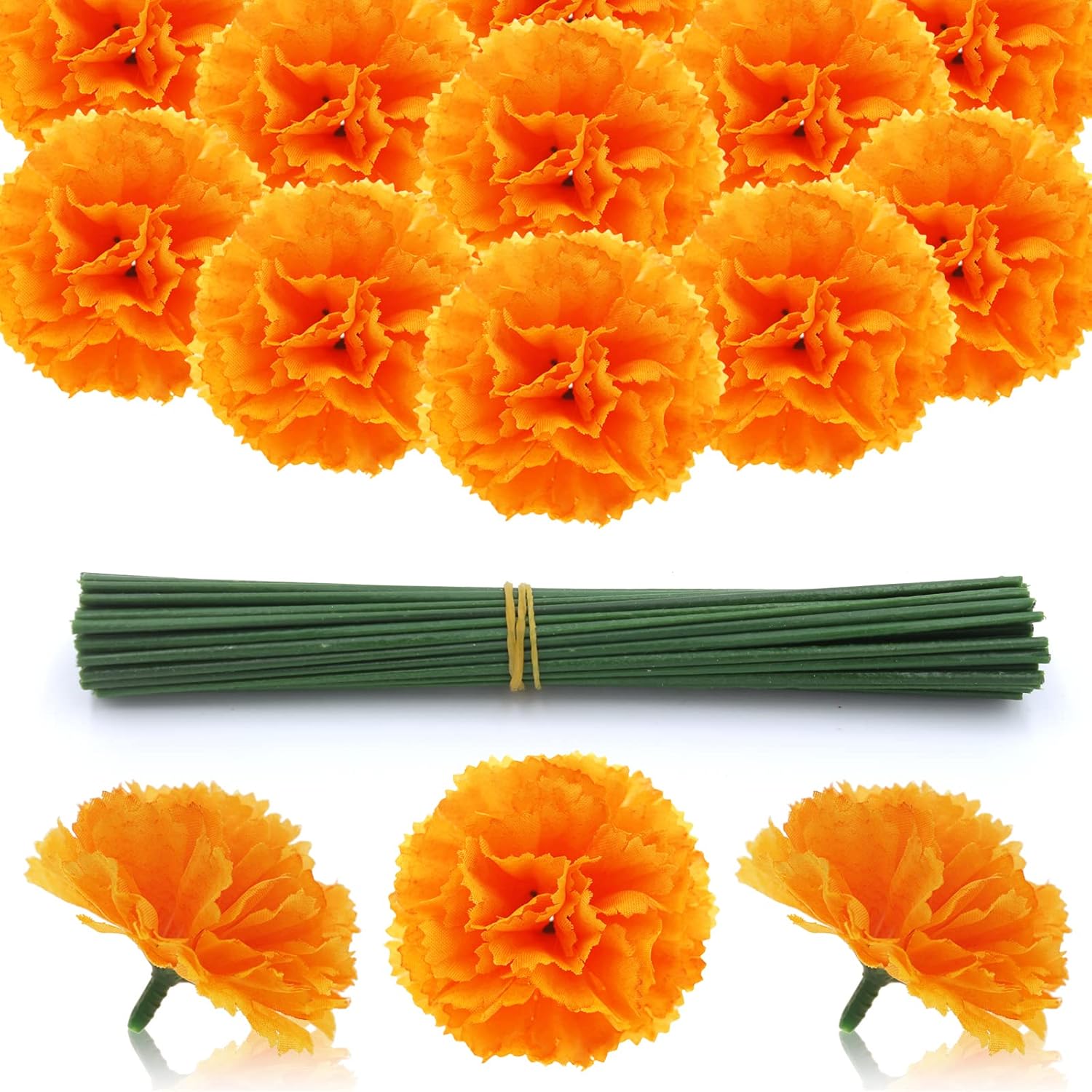 200 Pcs Artificial Marigold Flower Heads for Festive Decor