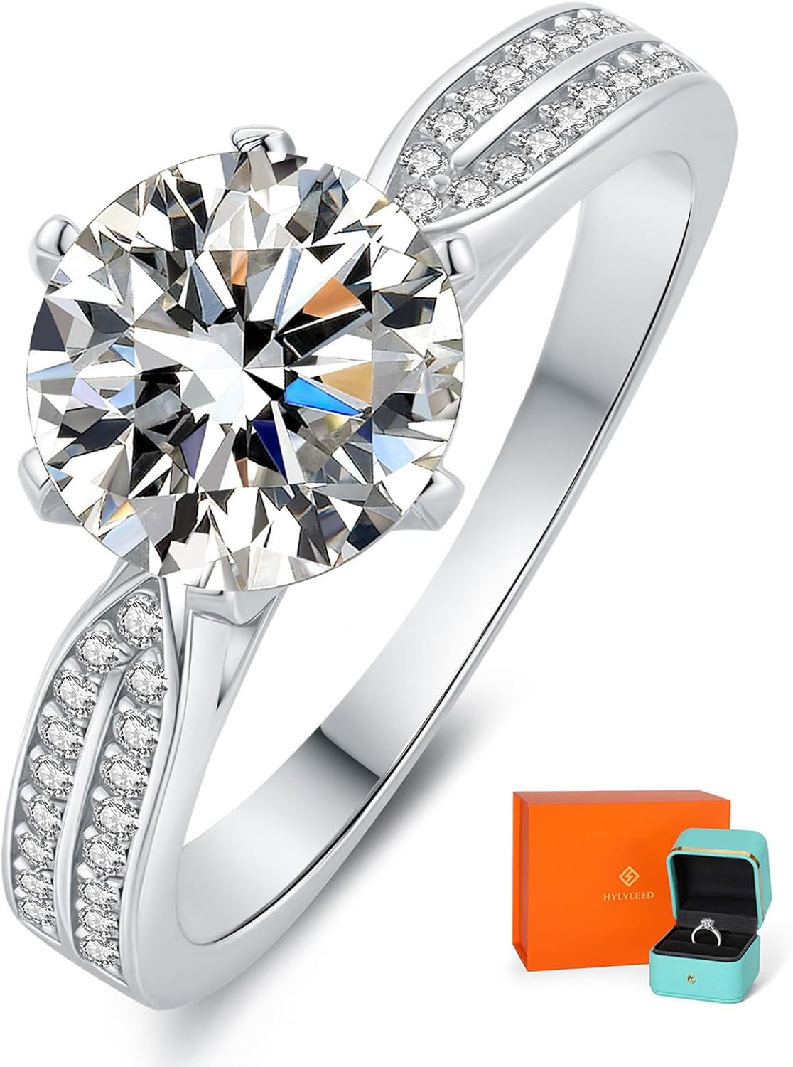 Moissanite Engagement Promise Rings in 18K White Gold Plated