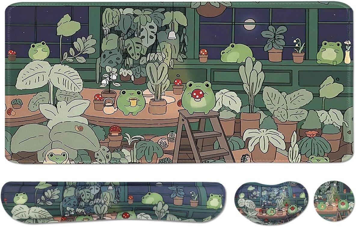 Memory Foam Desk Mat Set - Easy Typing, Cute Frog Design