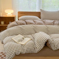 King Gingham Grid Duvet Cover Set Tan - Soft Washed Microfiber