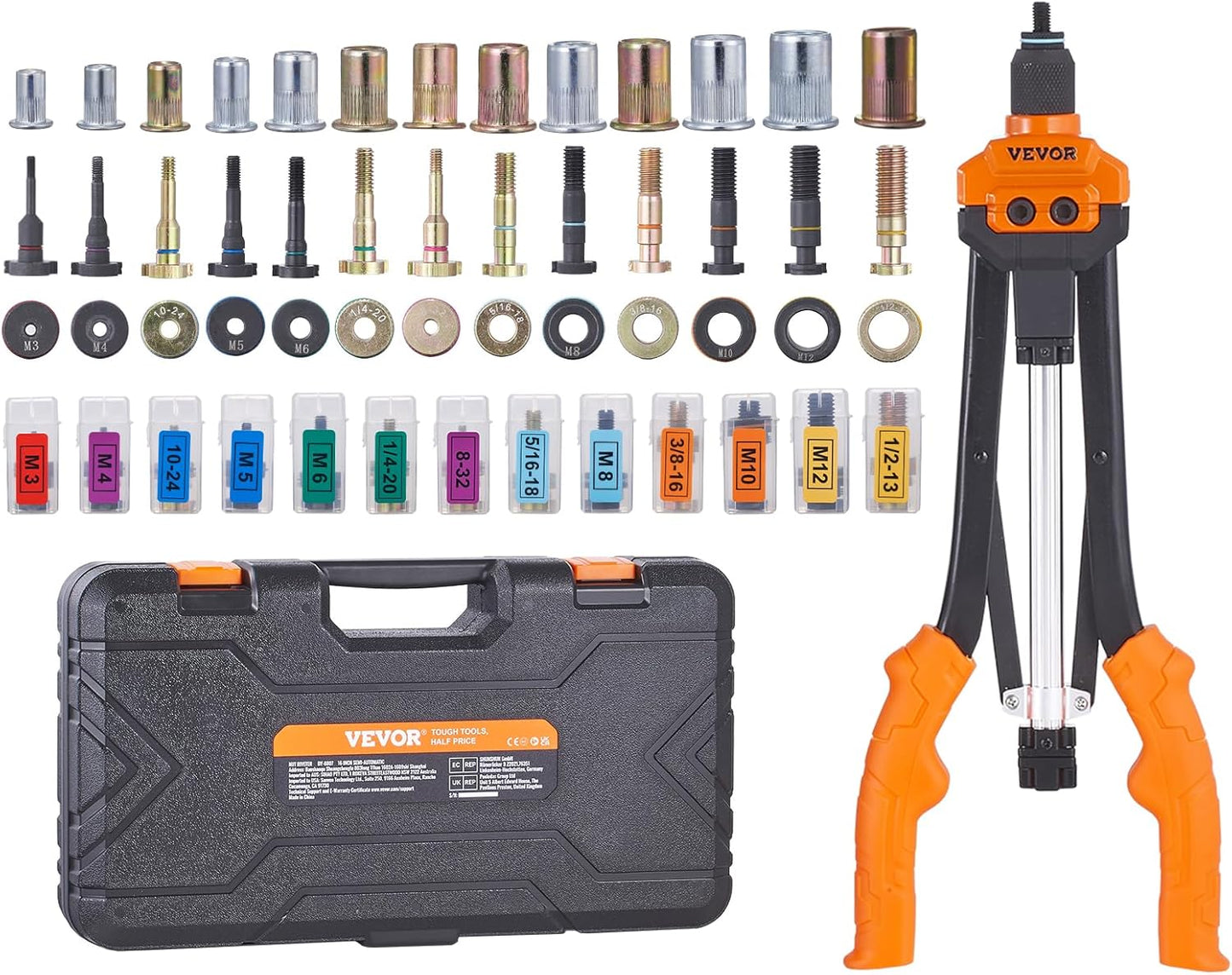 VEVOR 16 Inch Rivet Nut Tool Kit with 186 Rivet Nuts and Mandrels