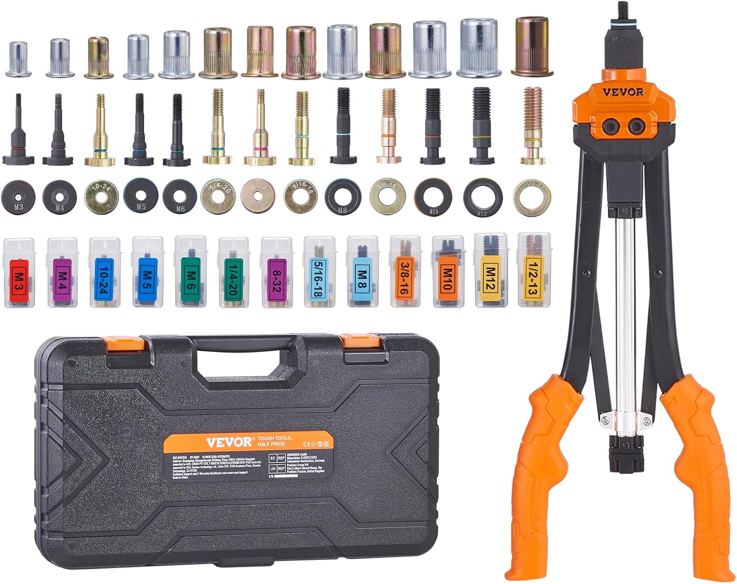 VEVOR 16 Inch Rivet Nut Tool Kit with 186 Rivet Nuts and Mandrels