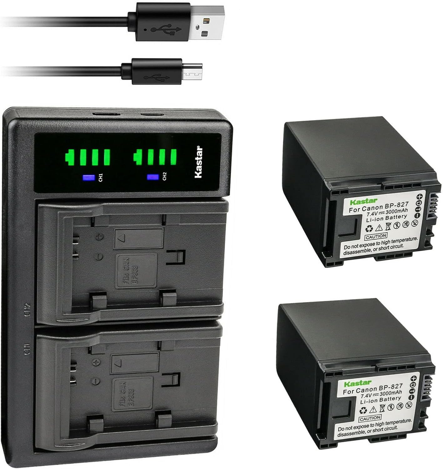 Kastar 2-Pack Battery and USB Charger for Canon Vixia Series