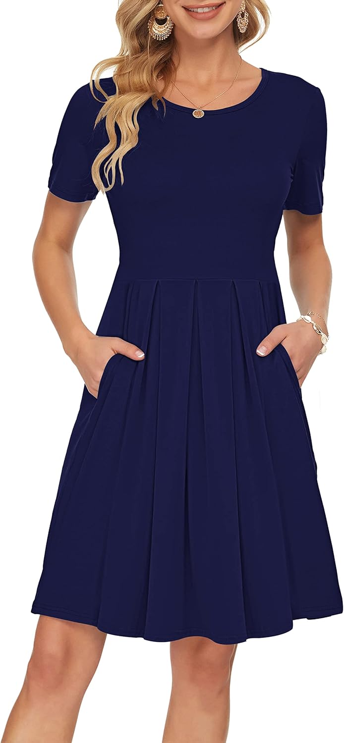 AUSELILY Women's Short Sleeve Summer Dress with Pockets