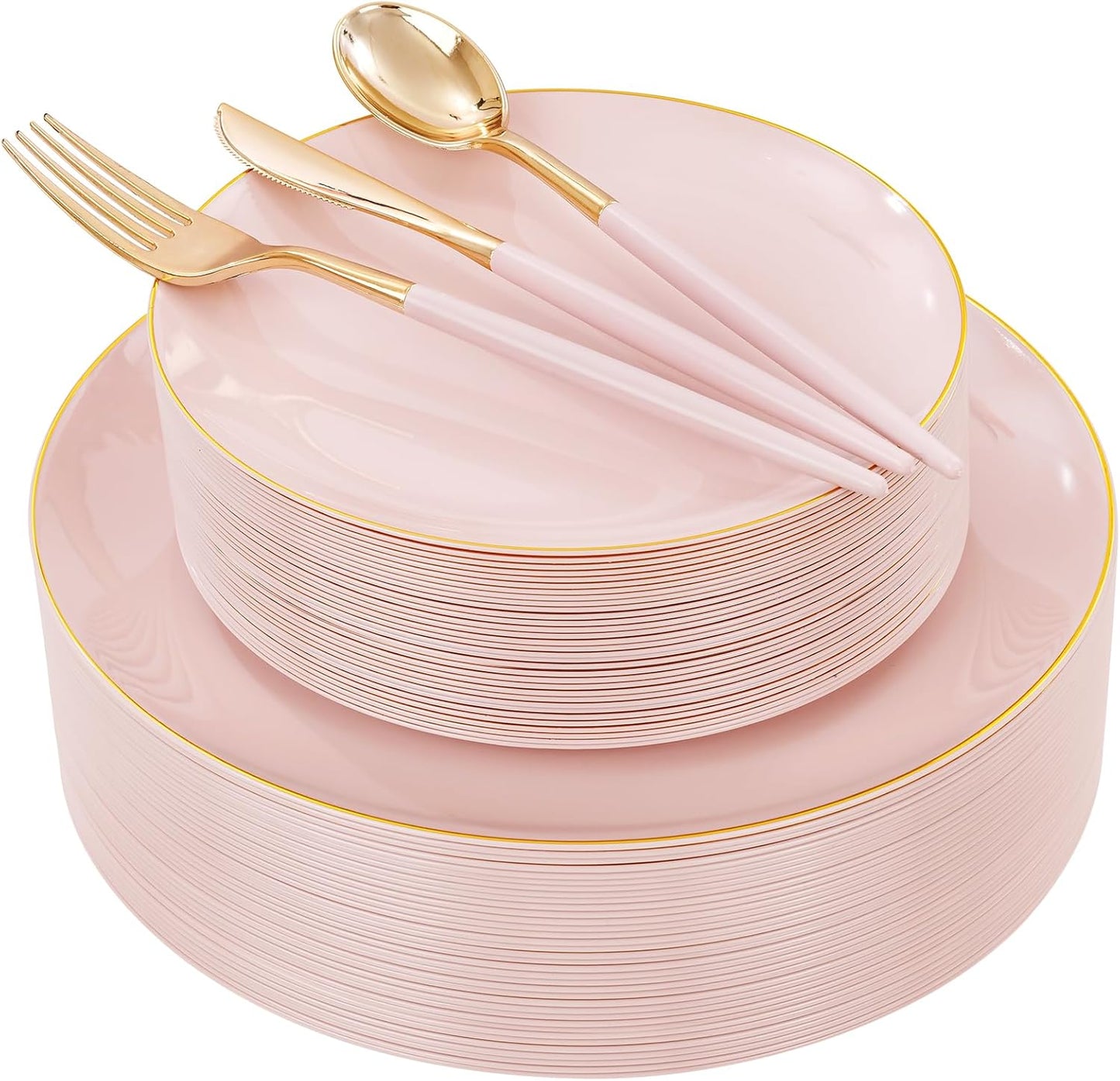 150Pcs Pink and Gold Plastic Plates for Elegant Parties