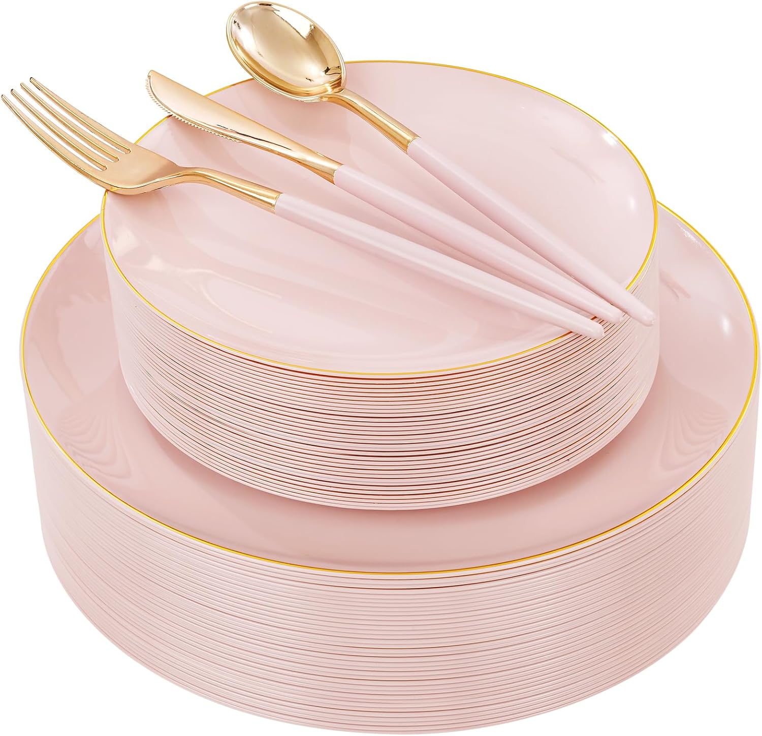 150Pcs Pink and Gold Plastic Plates for Elegant Parties