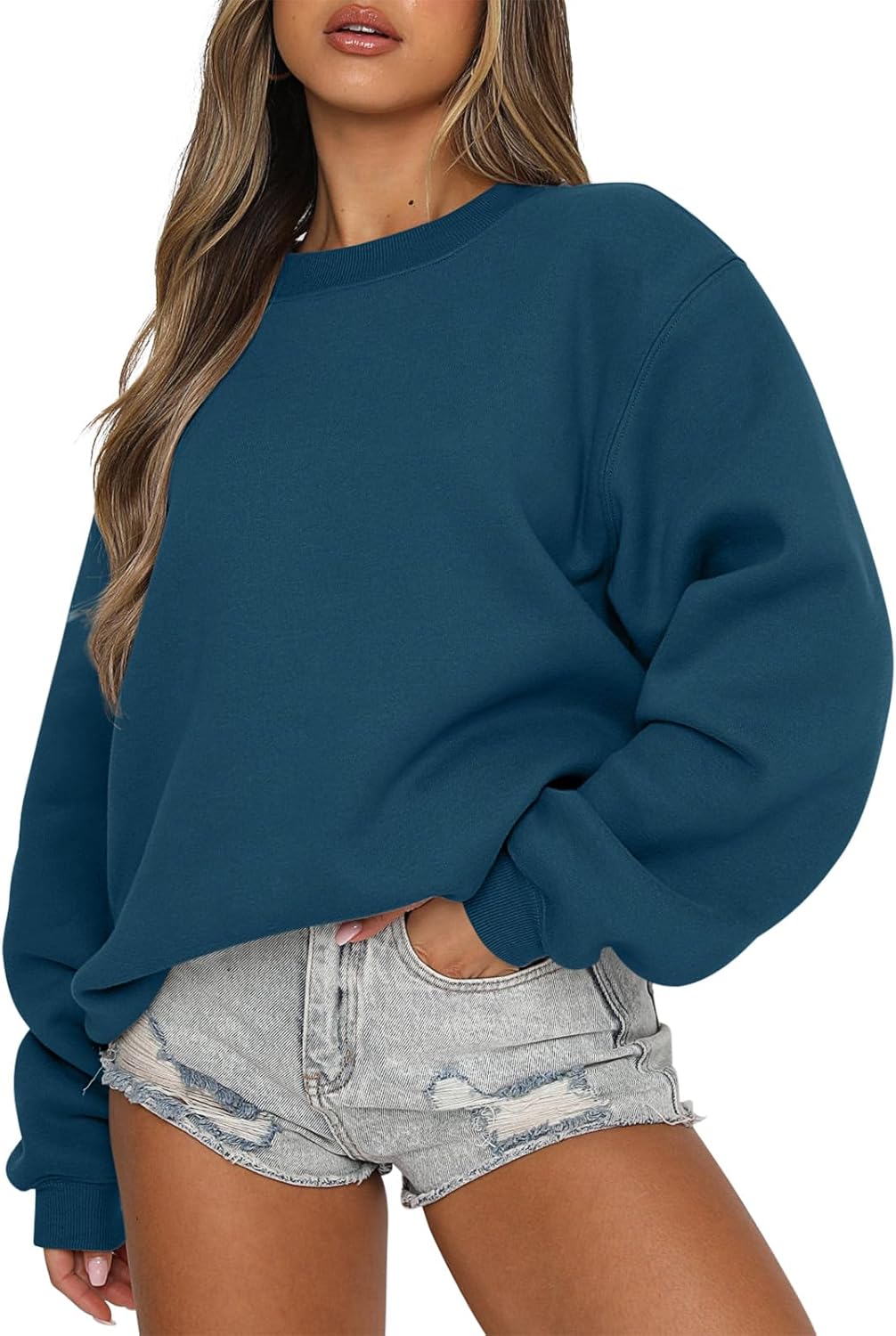 ANRABESS Womens Sweatshirts Crewneck Fleece Oversized Pullover