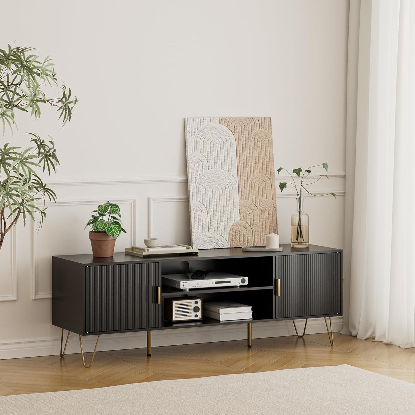 Modern Black TV Stand for 55-60 TV - Elegant Storage Solution
