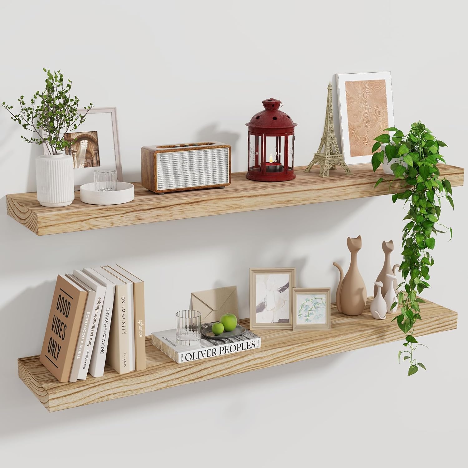Rustic Wooden Floating Shelves Set of 2 for Home Decor