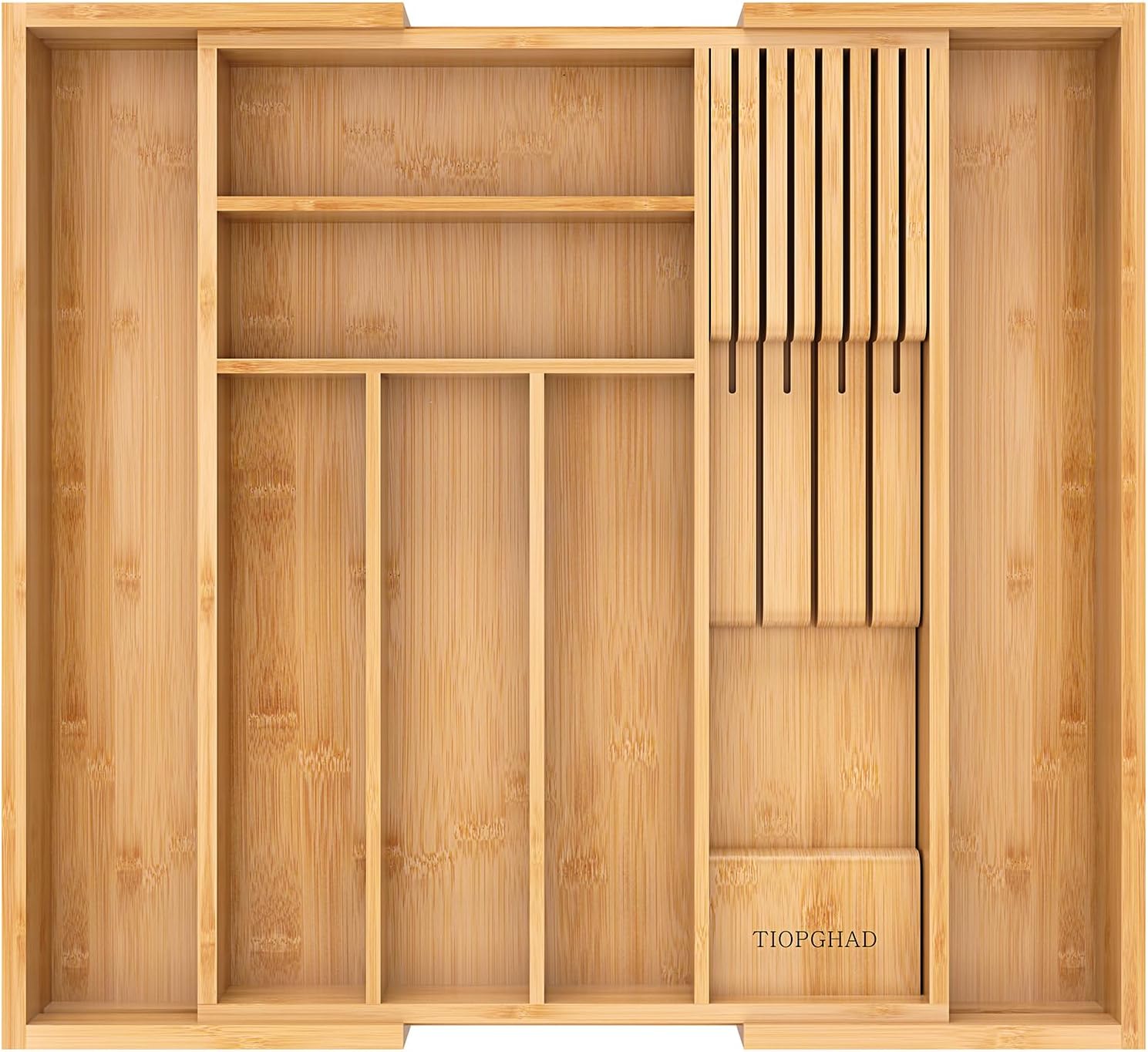 Expandable Bamboo Utensil Organizer with Knife Block for Kitchen