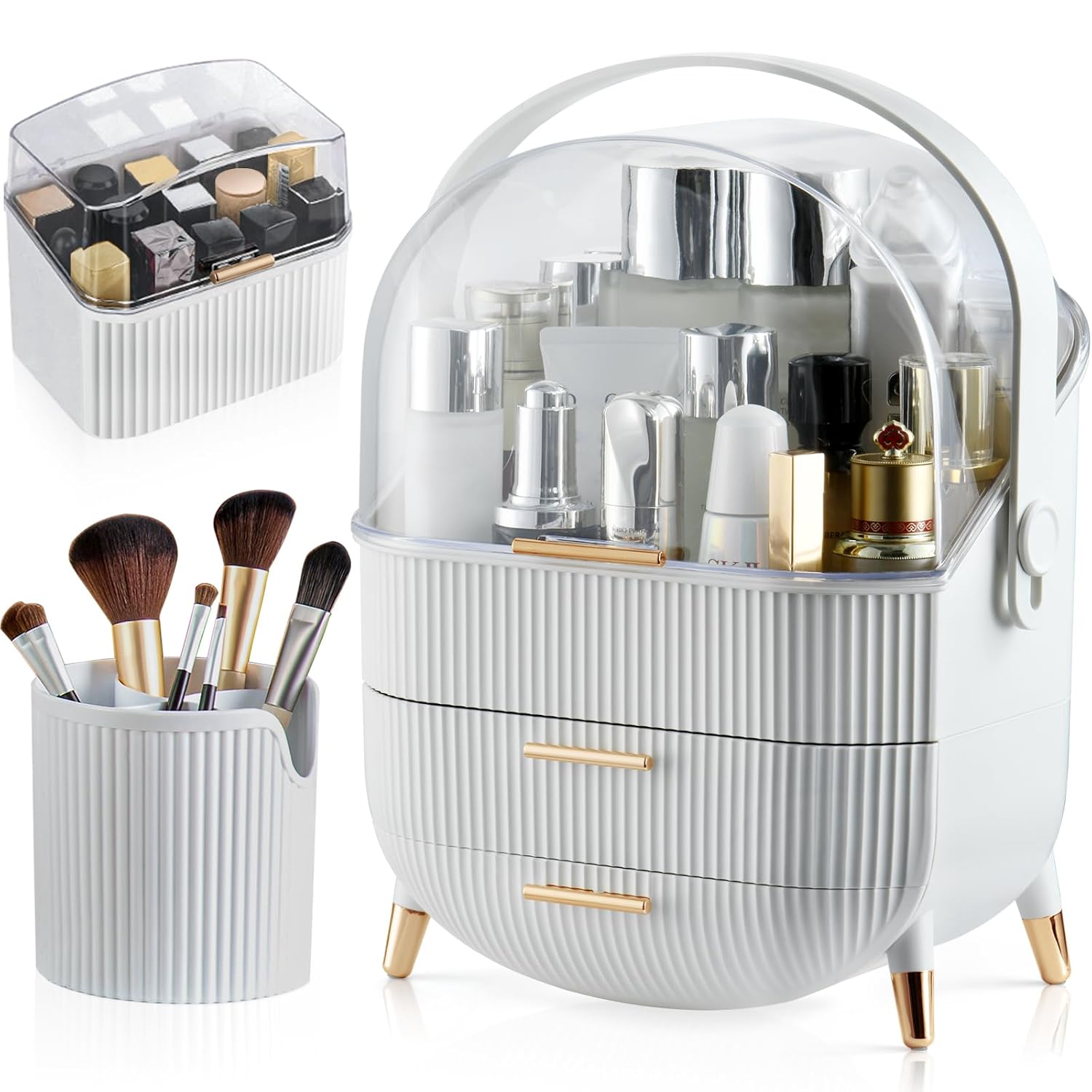 CANITORON Makeup Organizer with 2 Drawers and Brush Storage