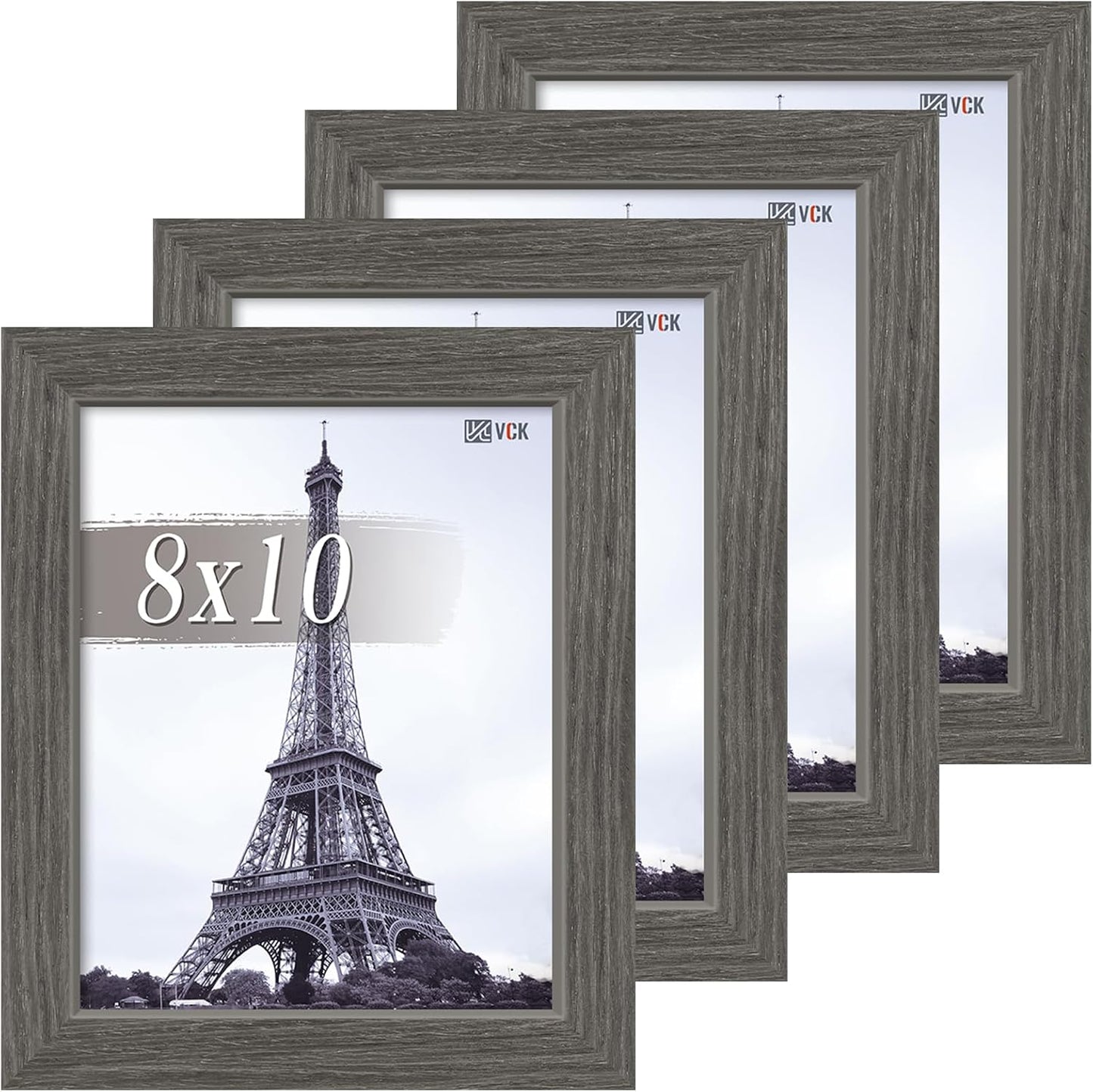 VCK 8x10 Picture Frame Set of 4 - Grey Wood Frames for Art