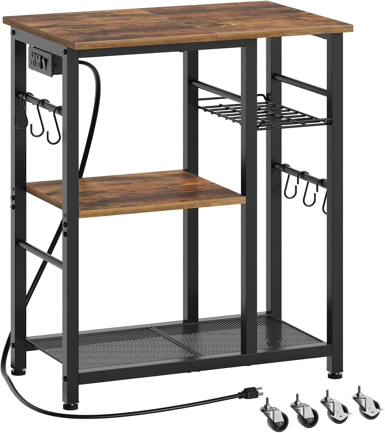Mobile Kitchen Rack w/ Charging, Storage & Hooks
