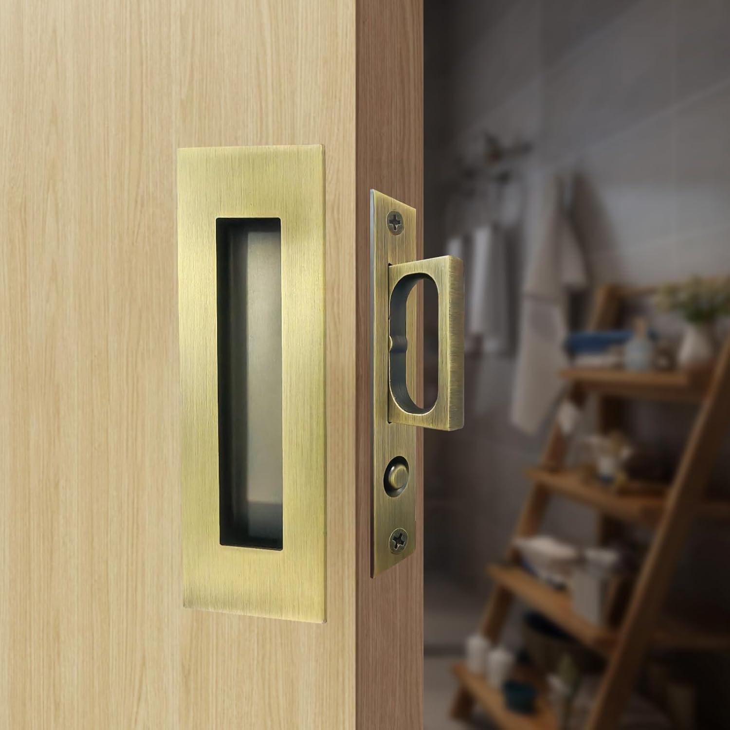 Recessed Finger Flush Pulls for Sliding Doors - Antique Brass