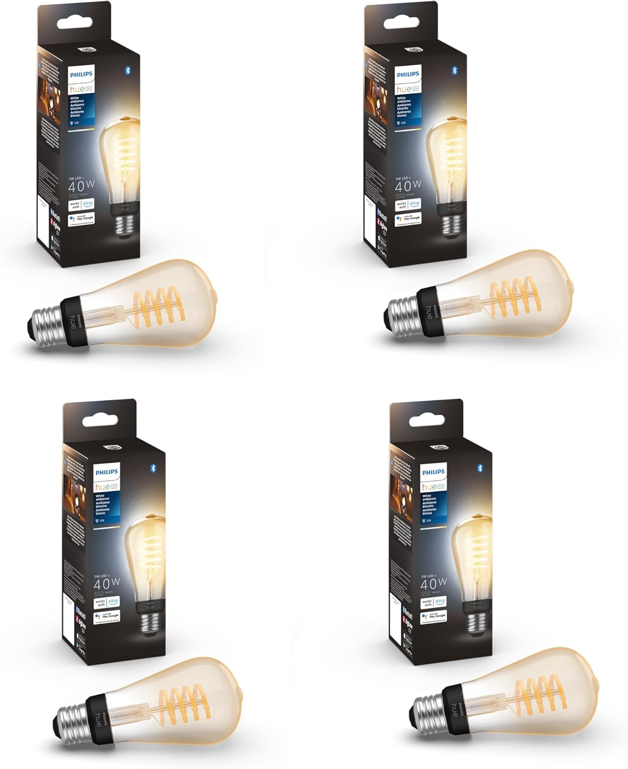 Philips Hue Smart 40W ST19 Filament LED Bulb - 4 Pack