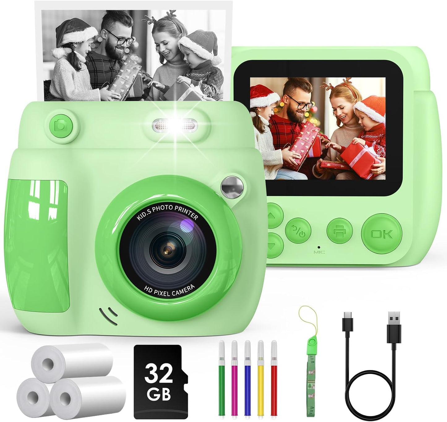 Instant Print Kids Camera with 48MP & 3 Rolls Paper, 32GB Card - Gofunly