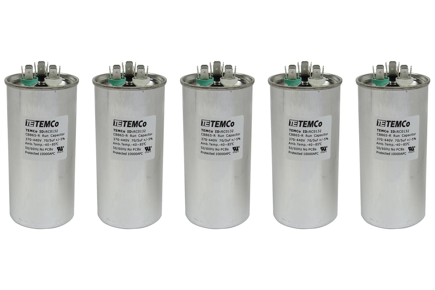 5 Pack TEMCo 70+5 uF Dual Run Capacitor for HVAC Applications