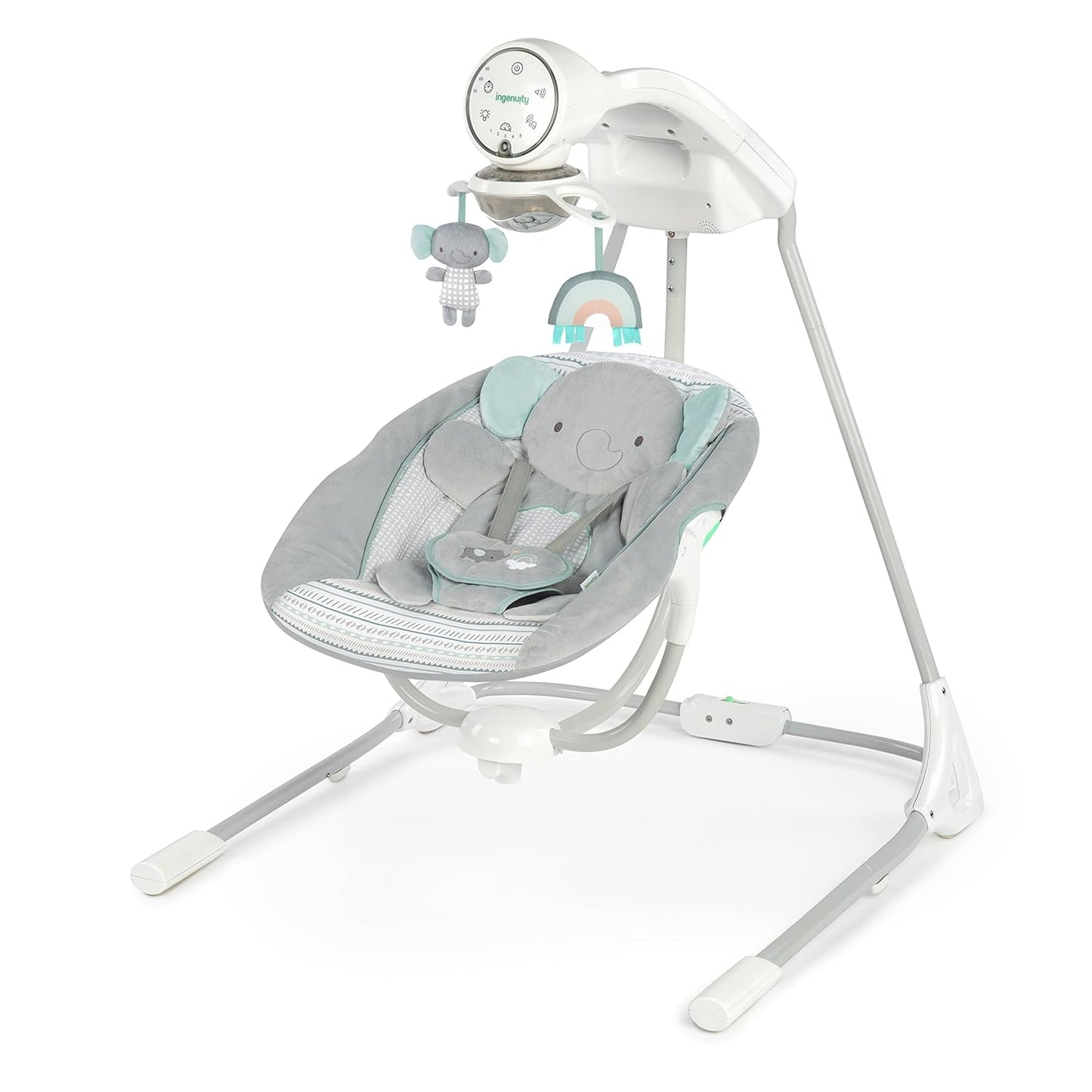 Ingenuity Baby Swing - Swivel Seat, Safety Harness, Nature Sounds, Lights