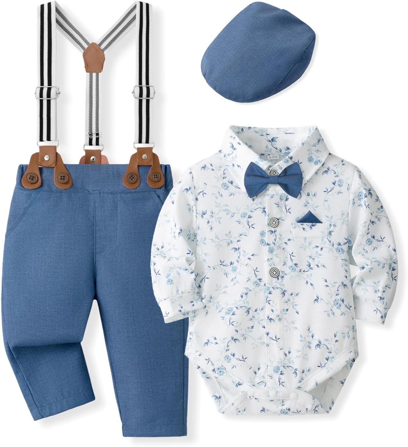 Baby Boy Dress Suit Set with Bowtie and Suspenders for Events
