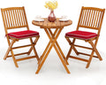 Patio Bistro Set 3Pcs Wood Folding Table Set with Cushioned Chairs