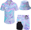 Mens 2 Piece Tracksuit Hawaiian Button Down Shirt and Compression Top
