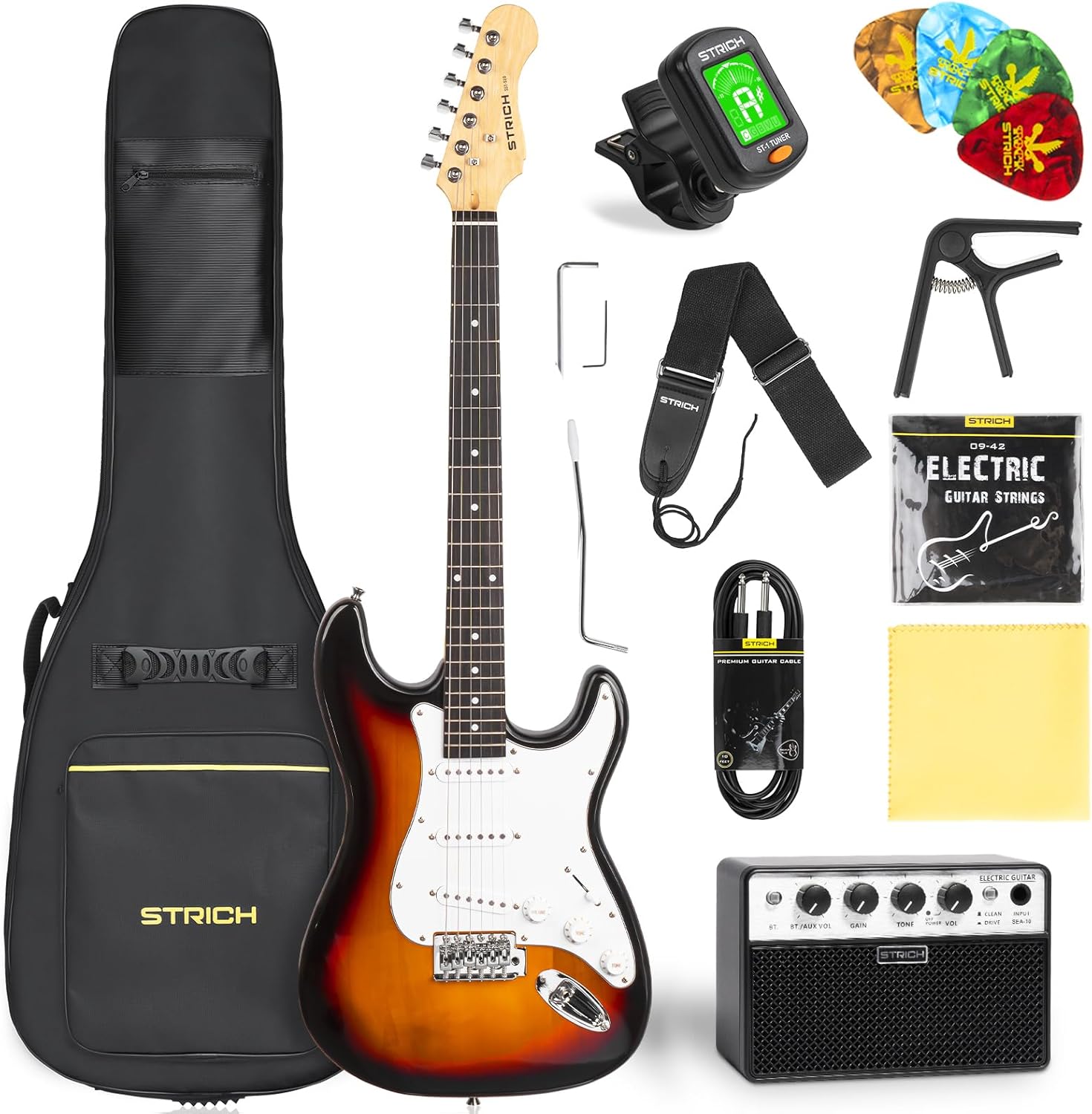 STRICH Electric Guitar Kit for Beginners: Full Size with All Essential Accessories!