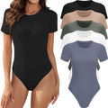 5 Pack Body Suits for Womens Short Sleeve Round Neck Casual Stretchy