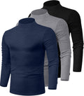 Riyiper 3 Pack Men's Mock Neck Shirts - Slim Fit Cotton Comfort