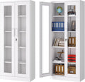 Metal Storage Cabinet with Lock and Glass Doors for Collectibles