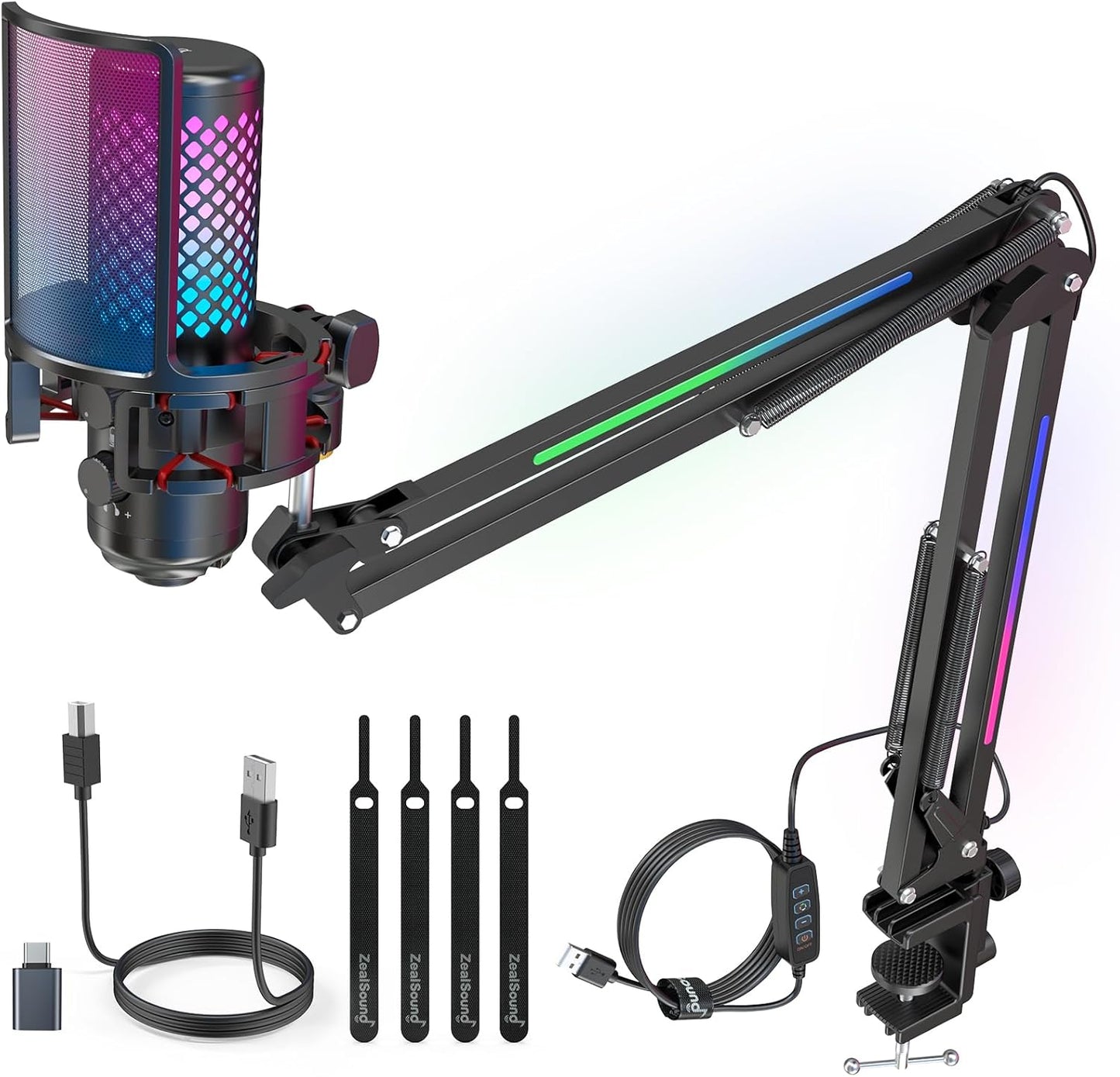 ZealSound Gaming USB Microphone with RGB Boom Arm for PC