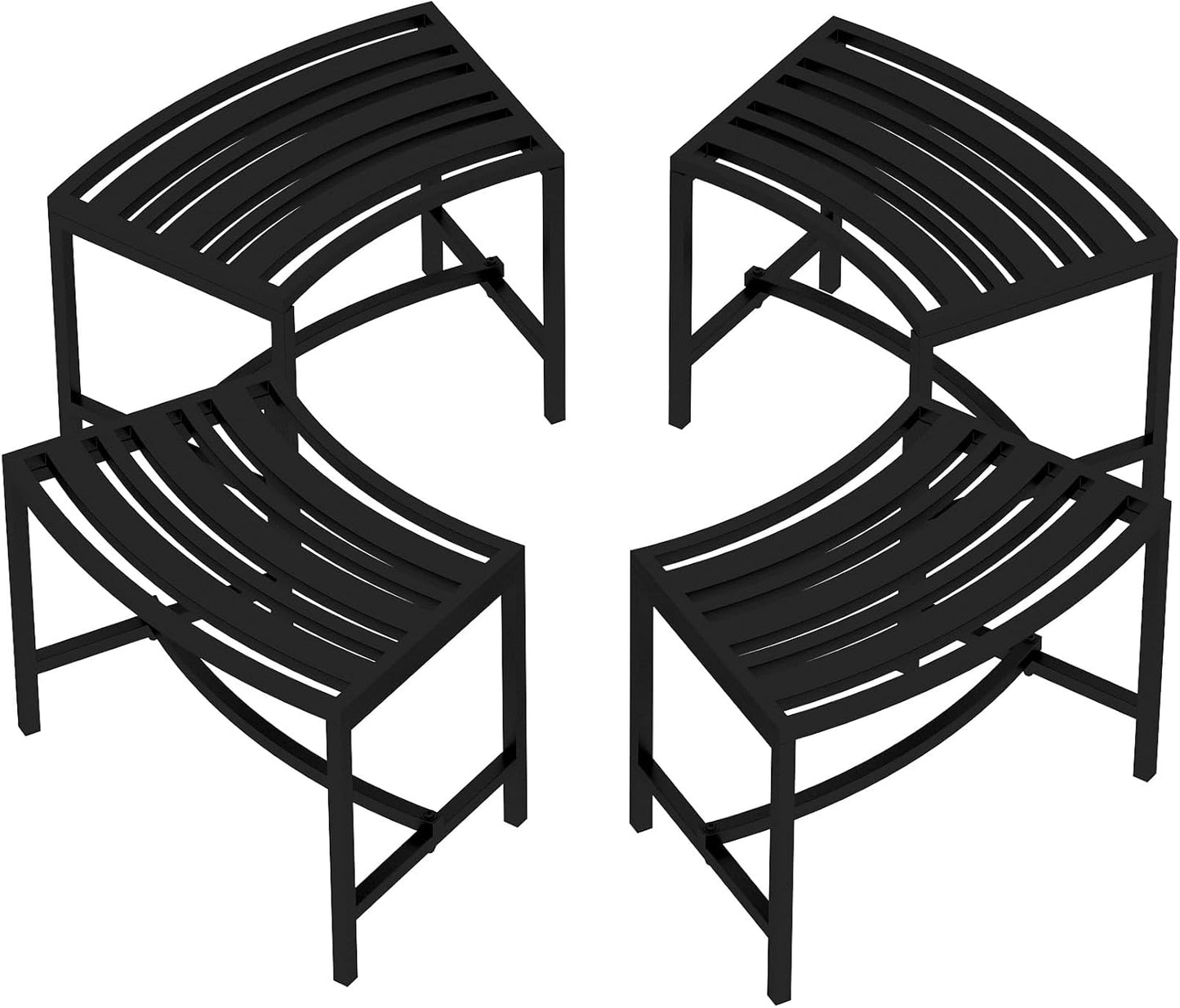 Metal Curved Fire Pit Bench Set of 4 for Outdoor Seating