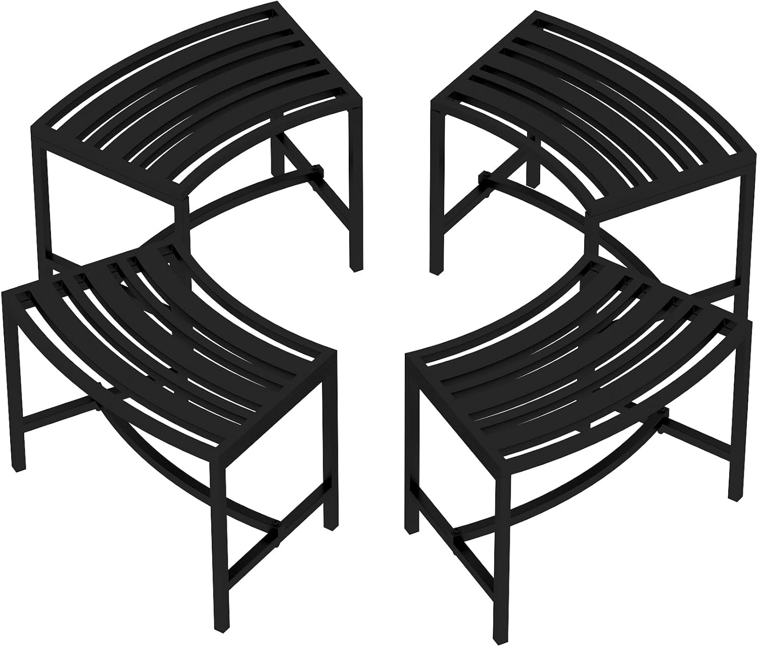 Metal Curved Fire Pit Bench Set of 4 for Outdoor Seating