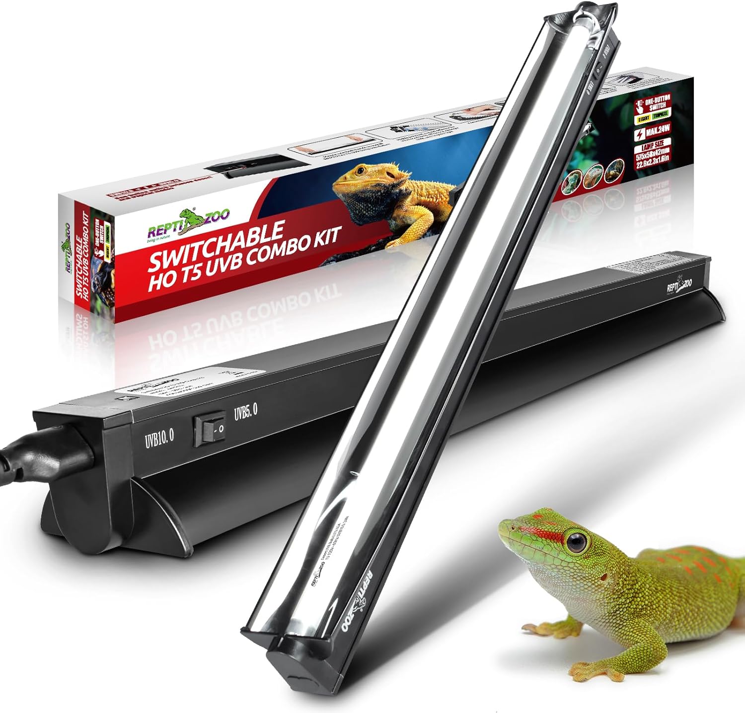 REPTI ZOO Switchable UVB Light for Reptiles - 24W Combo Kit