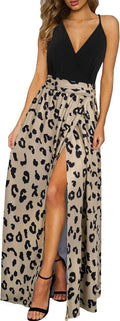 Women Floral Maxi Sundress with Side Split - Flowy Boho Beach