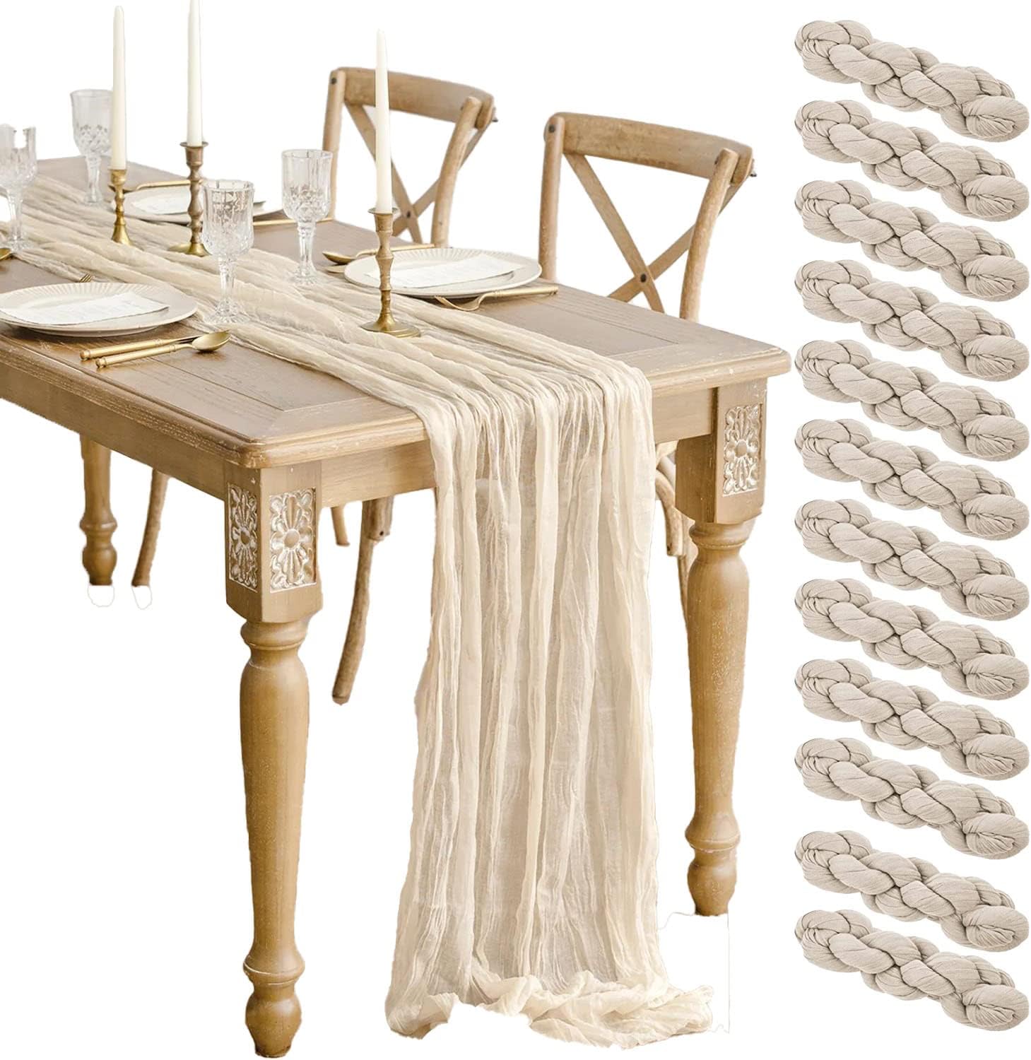 12 Pack Beige Cheesecloth Table Runner for Rustic Decor Needs