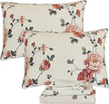 FADFAY Sheets Set Queen Shabby Beige Floral Bedding - 100% Egyptian