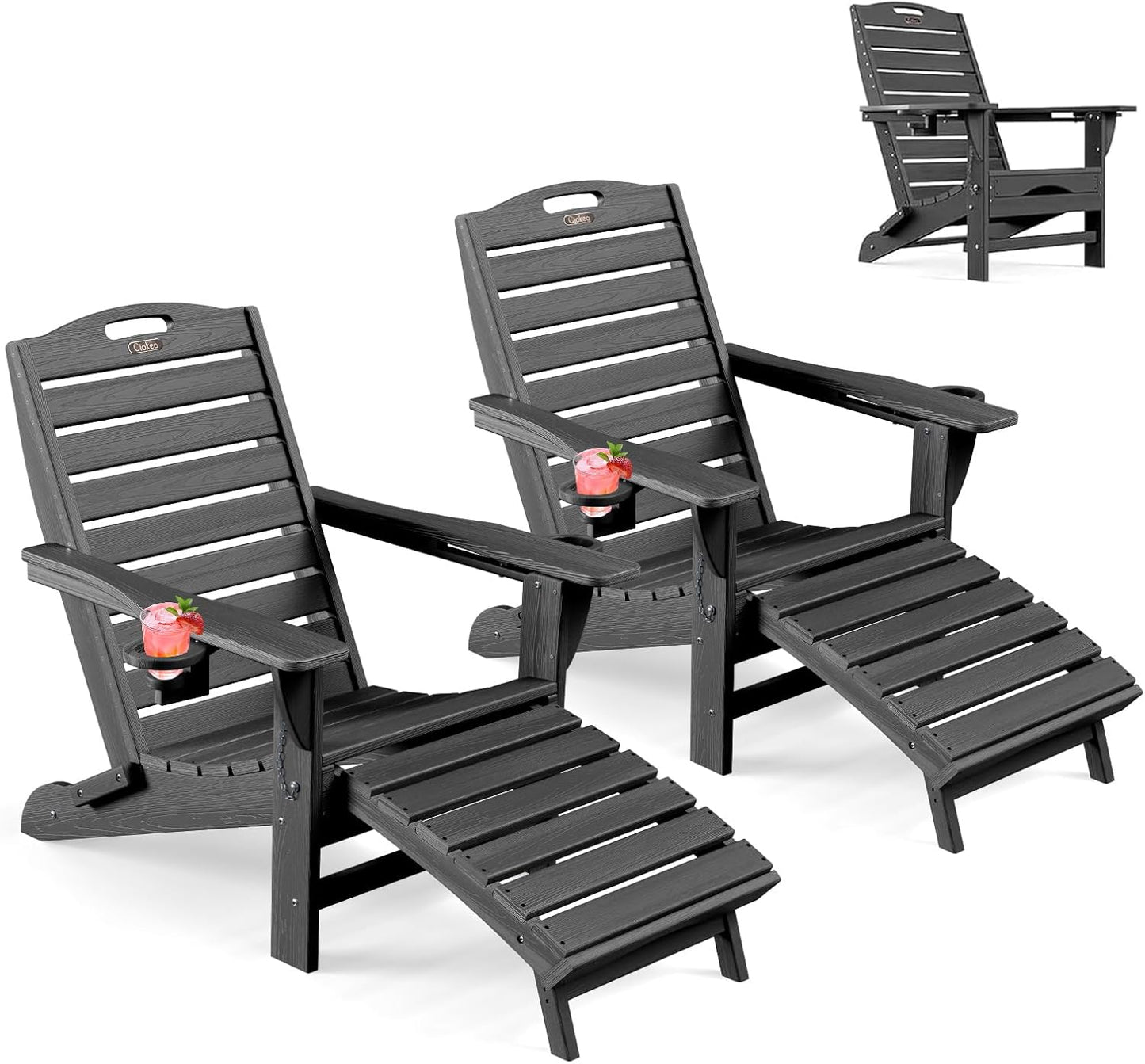 Ciokea Folding Adirondack Chair Set of 2 with Ottoman for Comfort