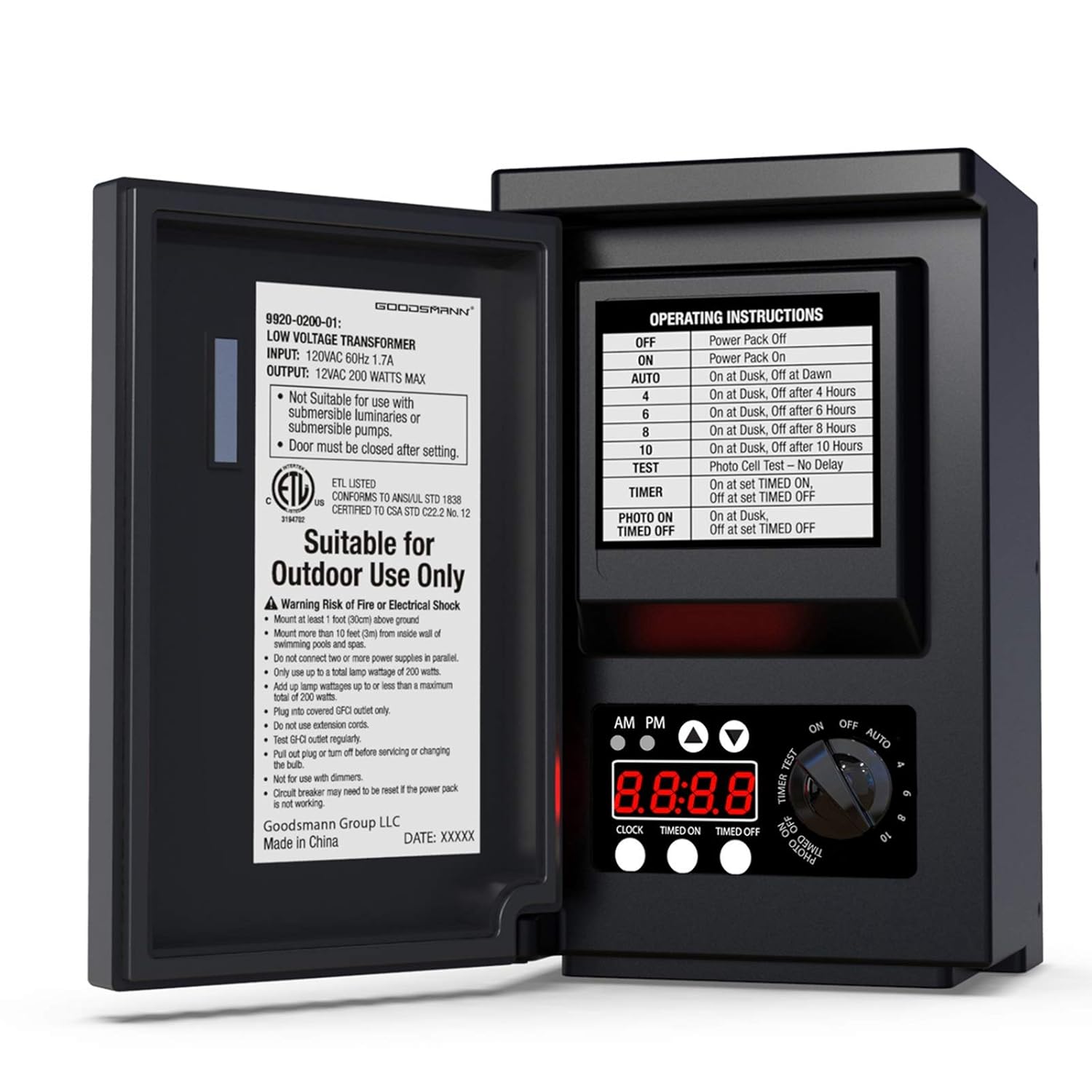 GOODSMANN Low Voltage Transformer 200 Watt with Timer and Sensor