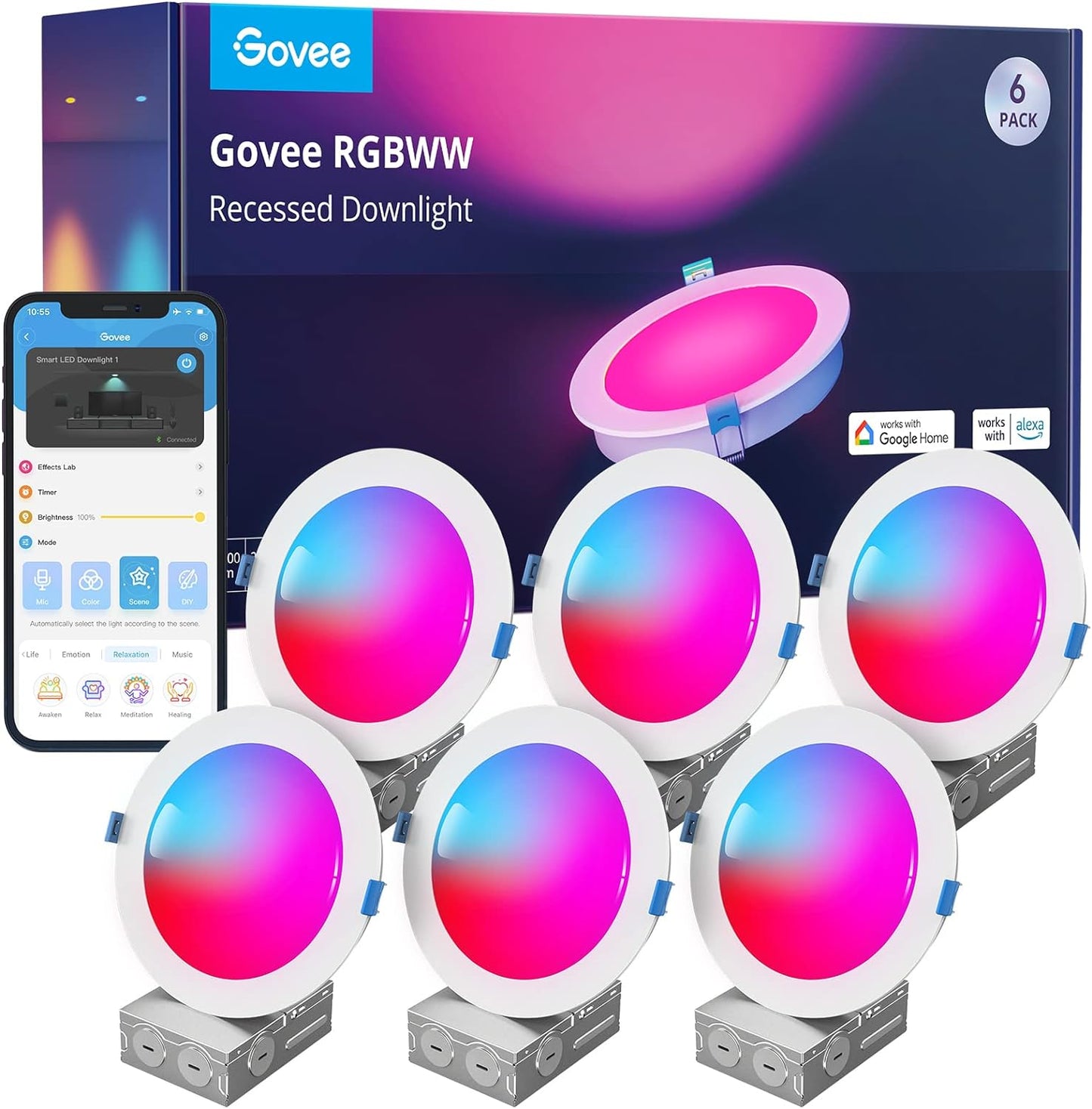 Govee 6 Inch Smart Recessed Lighting with Wi-Fi and Bluetooth